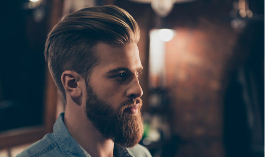 Man with groomed beard with backlight